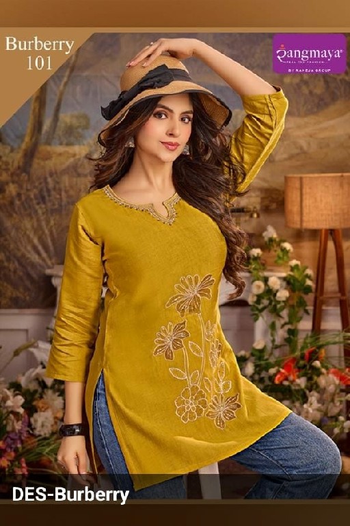 RANGMAYA BURBERRY WHOLESALE READYMADE COTTON WITH WORK STYLISH LOOK SHORT TOPS FOR EXPORT