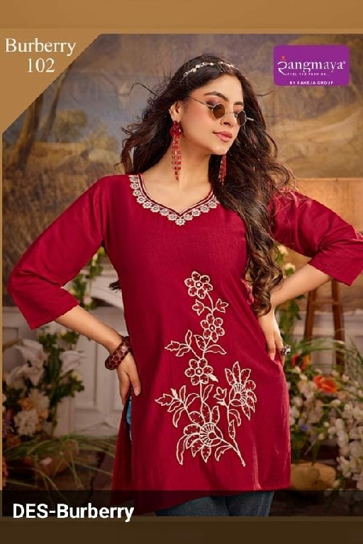 RANGMAYA BURBERRY WHOLESALE READYMADE COTTON WITH WORK STYLISH LOOK SHORT TOPS FOR EXPORT