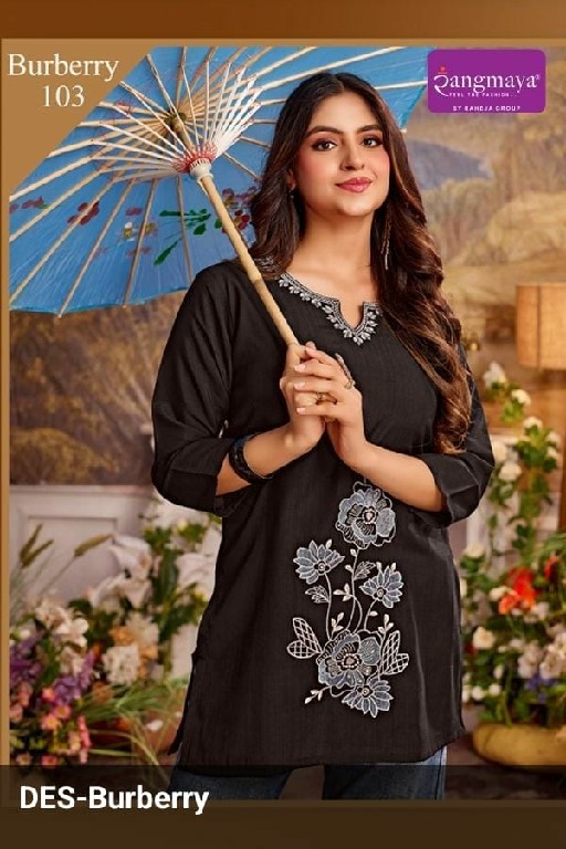 RANGMAYA BURBERRY WHOLESALE READYMADE COTTON WITH WORK STYLISH LOOK SHORT TOPS FOR EXPORT