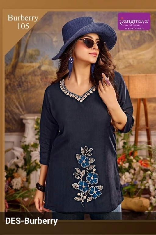 RANGMAYA BURBERRY WHOLESALE READYMADE COTTON WITH WORK STYLISH LOOK SHORT TOPS FOR EXPORT