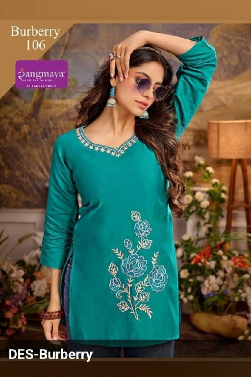 RANGMAYA BURBERRY WHOLESALE READYMADE COTTON WITH WORK STYLISH LOOK SHORT TOPS FOR EXPORT