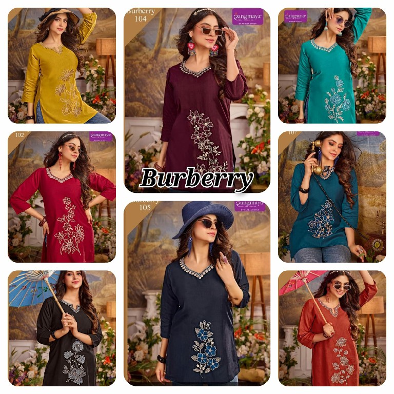 RANGMAYA BURBERRY WHOLESALE READYMADE COTTON WITH WORK STYLISH LOOK SHORT TOPS FOR EXPORT