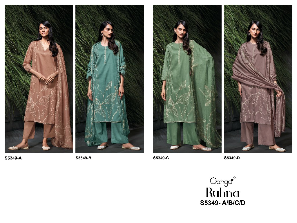 GANGA RUHNA S5349 WHOLESALE PURE WOOL PASHMINA WINTER REGULAR WEAR UNSTITCH SALWAR SUITS EXPORTER