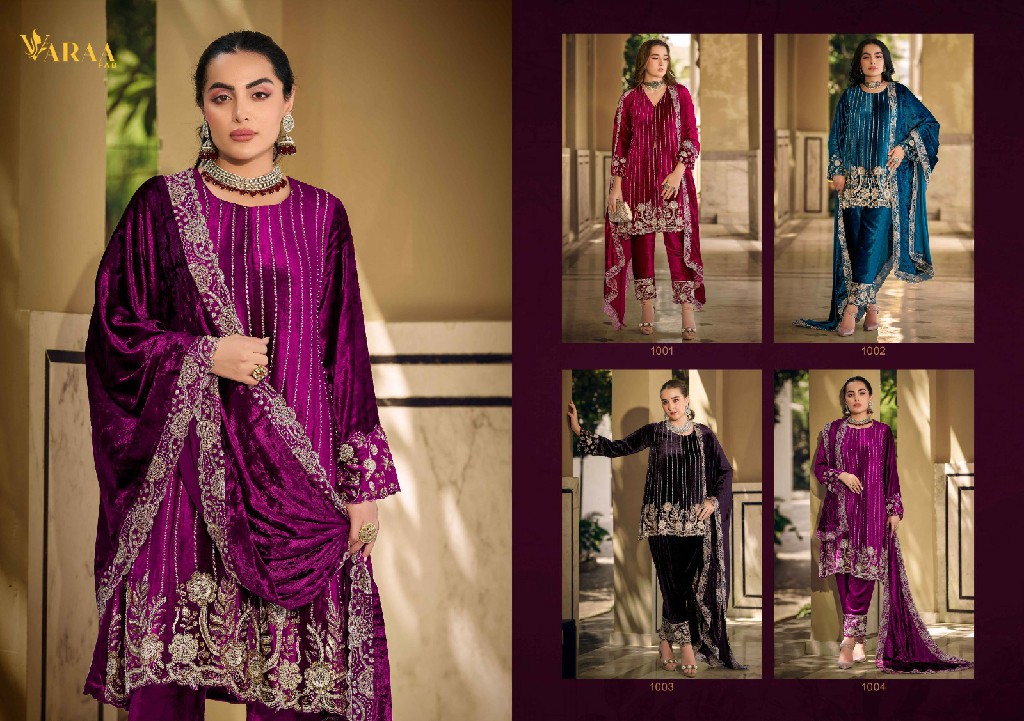 VARAA FAB GUL-E-GULZAR VOL 1 WHOLESALE VISCOSE VELVET WINTER AMAZING DESIGN UNSTITCH SALWAR SUITS EXPORTER