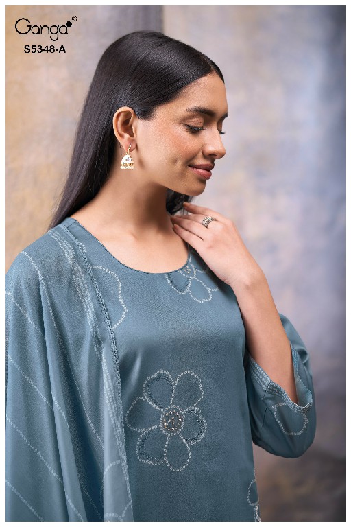 GANGA SANDRINE S5348 WHOLESALE PURE WOOL PASHMINA WINTER CASUAL WEAR UNSTITCH SALWAR SUITS EXPORTER