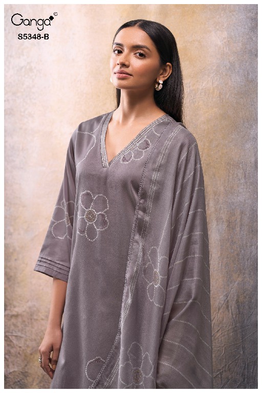 GANGA SANDRINE S5348 WHOLESALE PURE WOOL PASHMINA WINTER CASUAL WEAR UNSTITCH SALWAR SUITS EXPORTER