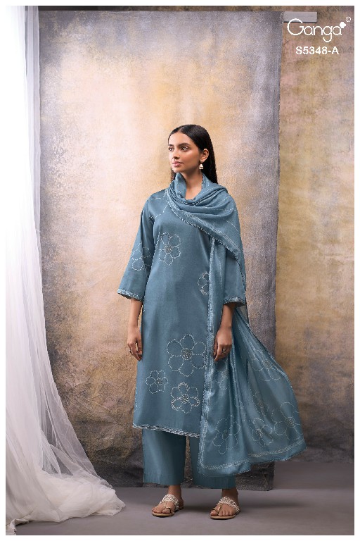 GANGA SANDRINE S5348 WHOLESALE PURE WOOL PASHMINA WINTER CASUAL WEAR UNSTITCH SALWAR SUITS EXPORTER