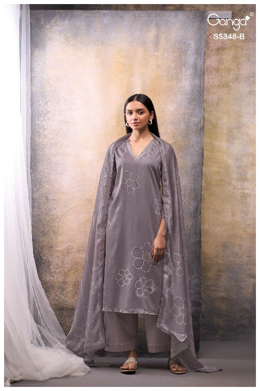 GANGA SANDRINE S5348 WHOLESALE PURE WOOL PASHMINA WINTER CASUAL WEAR UNSTITCH SALWAR SUITS EXPORTER