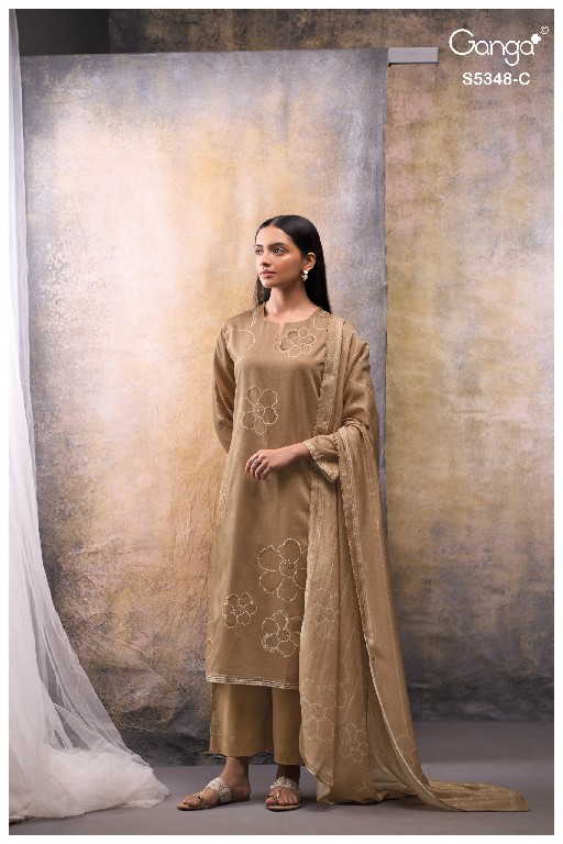 GANGA SANDRINE S5348 WHOLESALE PURE WOOL PASHMINA WINTER CASUAL WEAR UNSTITCH SALWAR SUITS EXPORTER