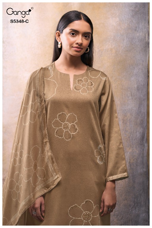 GANGA SANDRINE S5348 WHOLESALE PURE WOOL PASHMINA WINTER CASUAL WEAR UNSTITCH SALWAR SUITS EXPORTER