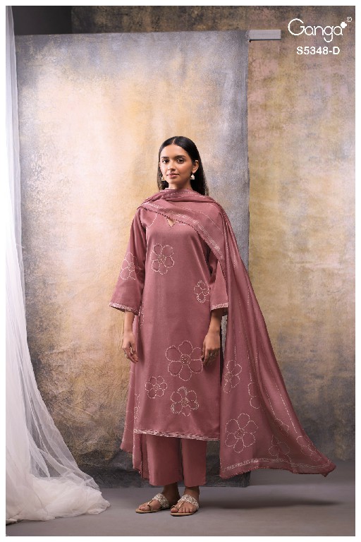 GANGA SANDRINE S5348 WHOLESALE PURE WOOL PASHMINA WINTER CASUAL WEAR UNSTITCH SALWAR SUITS EXPORTER