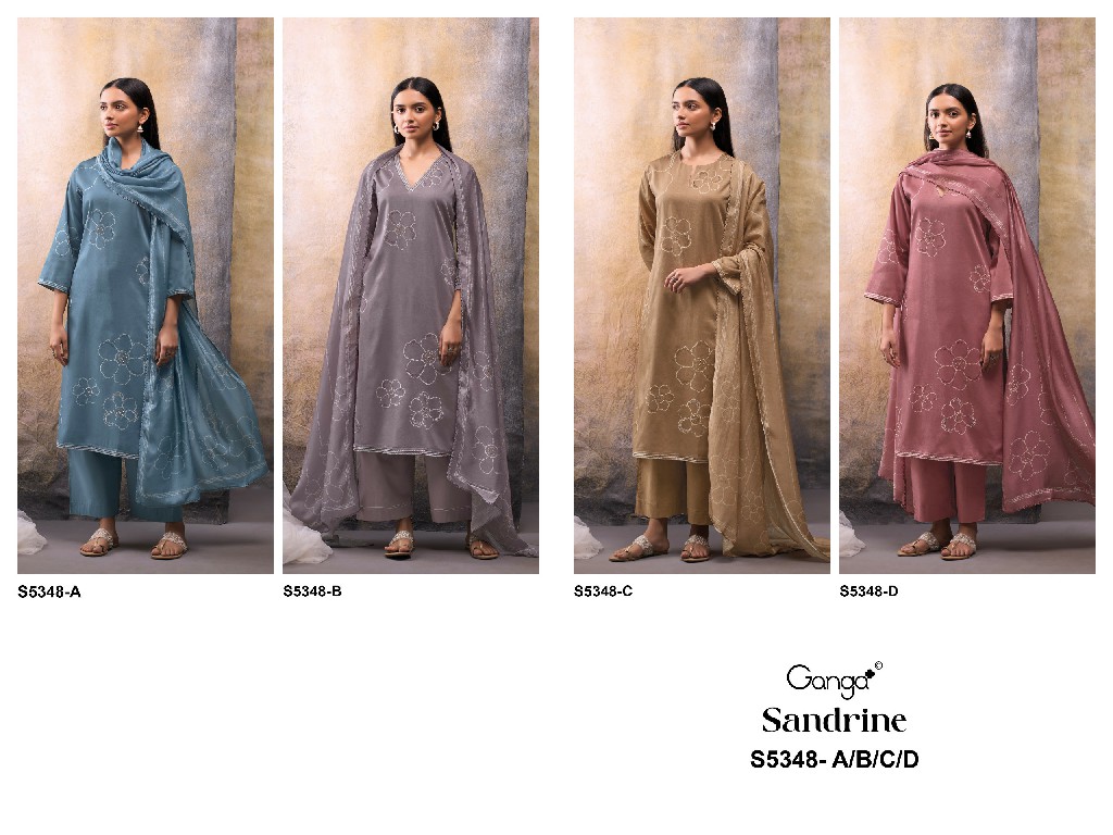 GANGA SANDRINE S5348 WHOLESALE PURE WOOL PASHMINA WINTER CASUAL WEAR UNSTITCH SALWAR SUITS EXPORTER