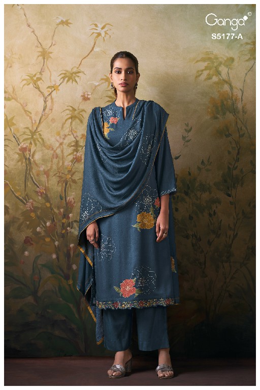 GANGA EREM S5177 WHOLESALE PURE WOOL PASHMINA WINTER WEAR UNSTITCH SALWAR SUITS SUPPLIER