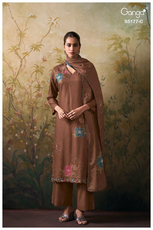 GANGA EREM S5177 WHOLESALE PURE WOOL PASHMINA WINTER WEAR UNSTITCH SALWAR SUITS SUPPLIER