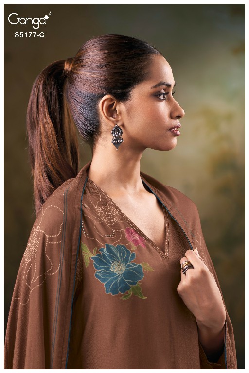GANGA EREM S5177 WHOLESALE PURE WOOL PASHMINA WINTER WEAR UNSTITCH SALWAR SUITS SUPPLIER