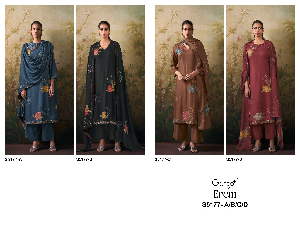 GANGA EREM S5177 WHOLESALE PURE WOOL PASHMINA WINTER WEAR UNSTITCH SALWAR SUITS SUPPLIER
