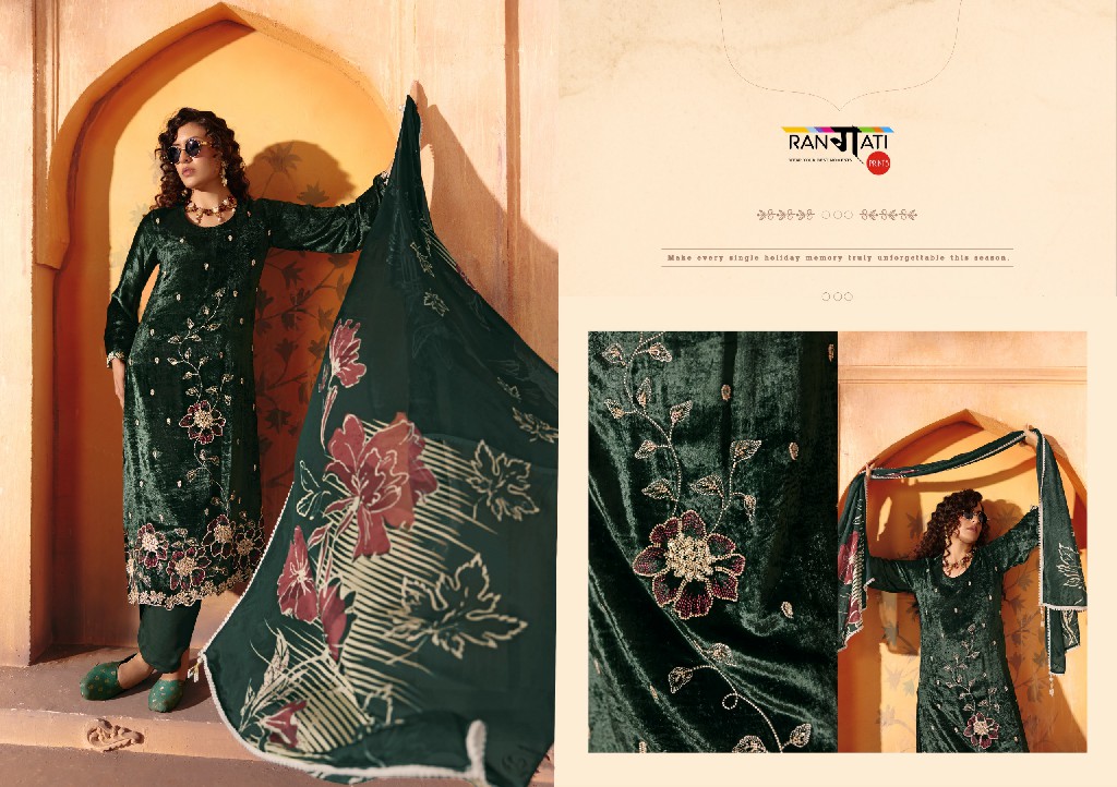 RANGATI PRINTS HIYA WHOLESALE PLUSH VELVET WINTER COLLECTION UNSTITCH SALWAR SUITS EXPORTER