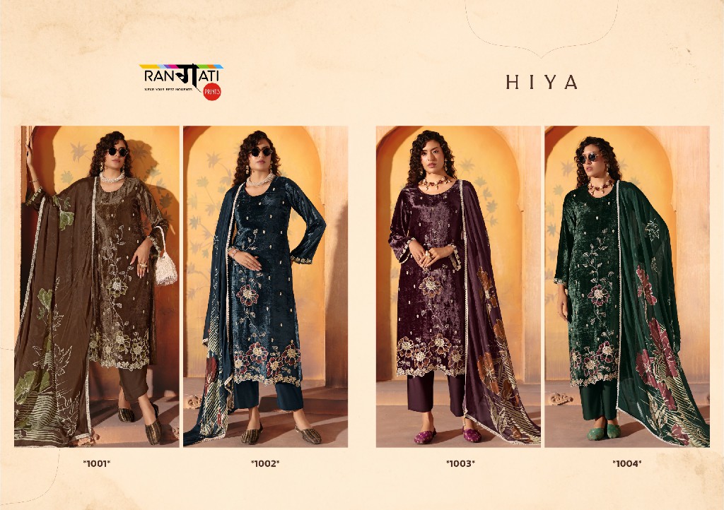 RANGATI PRINTS HIYA WHOLESALE PLUSH VELVET WINTER COLLECTION UNSTITCH SALWAR SUITS EXPORTER